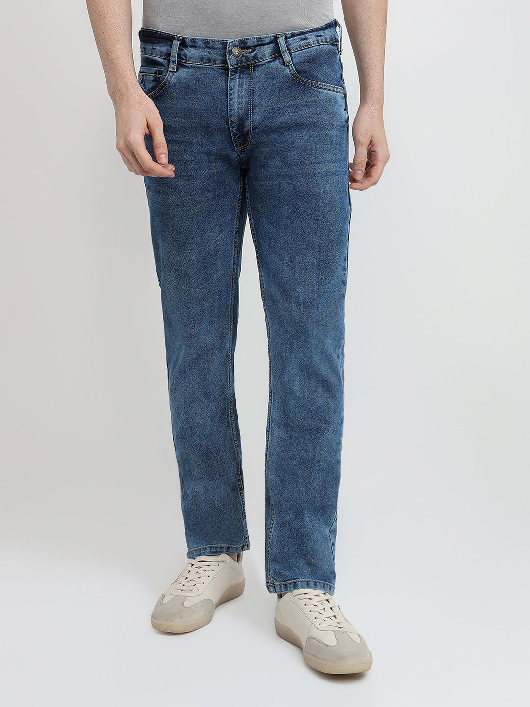 Parx Men Blue Twill Slim Tapered Fit Cotton Blend Jeans