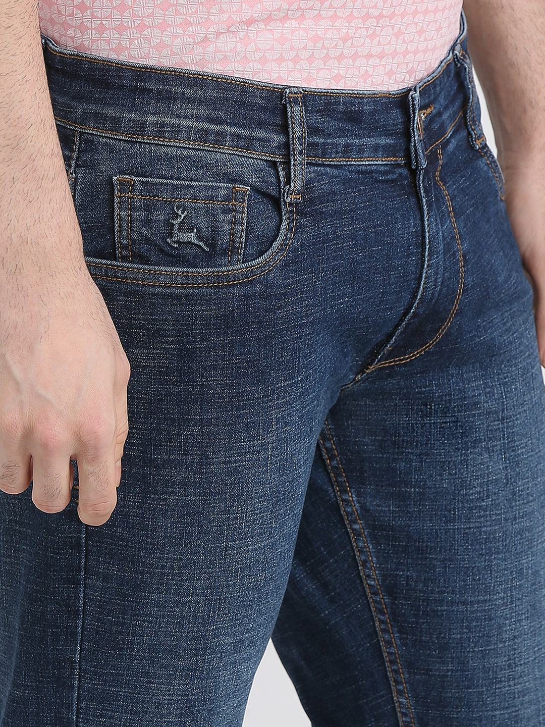 Parx Men Blue Knitted Low Rise Tapered Fit Cotton Blend Jeans