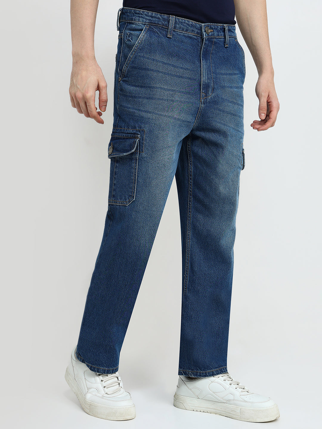 Parx Men Blue Knitted Slim Tapered Fit Cotton Blend Jeans