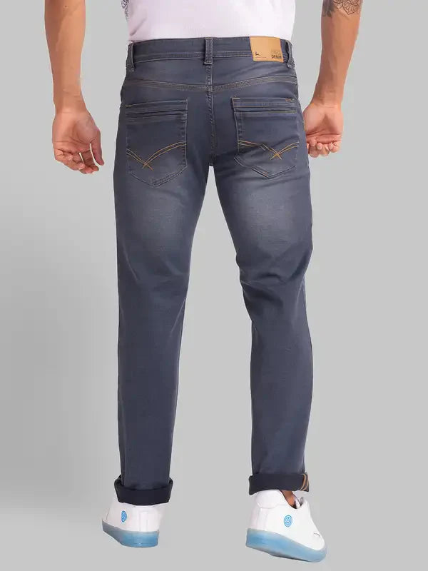Men Grey Slim Fit Dobby Cotton Blend Jeans