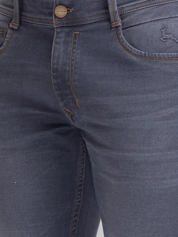 Men Grey Slim Fit Dobby Cotton Blend Jeans