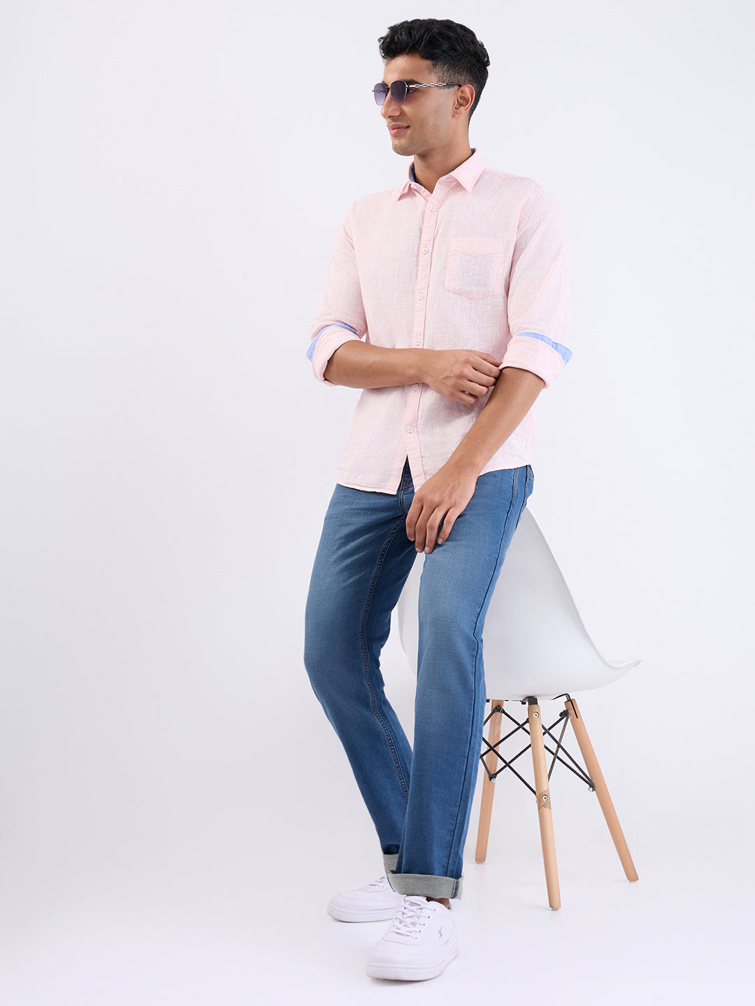 Parx Men Blue Knitted Mid Rise Straight Cotton Blend Jeans