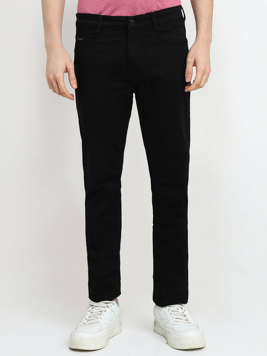 Parx Men Black Knitted Slim Tapered Fit Cotton Blend Jeans