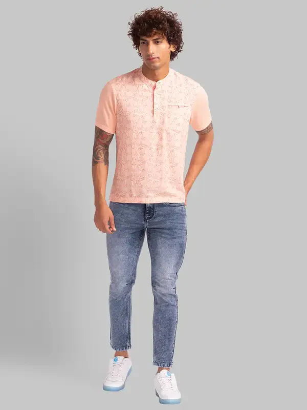 Men Blue Skinny Cropped Fit Dobby Cotton Blend Jeans