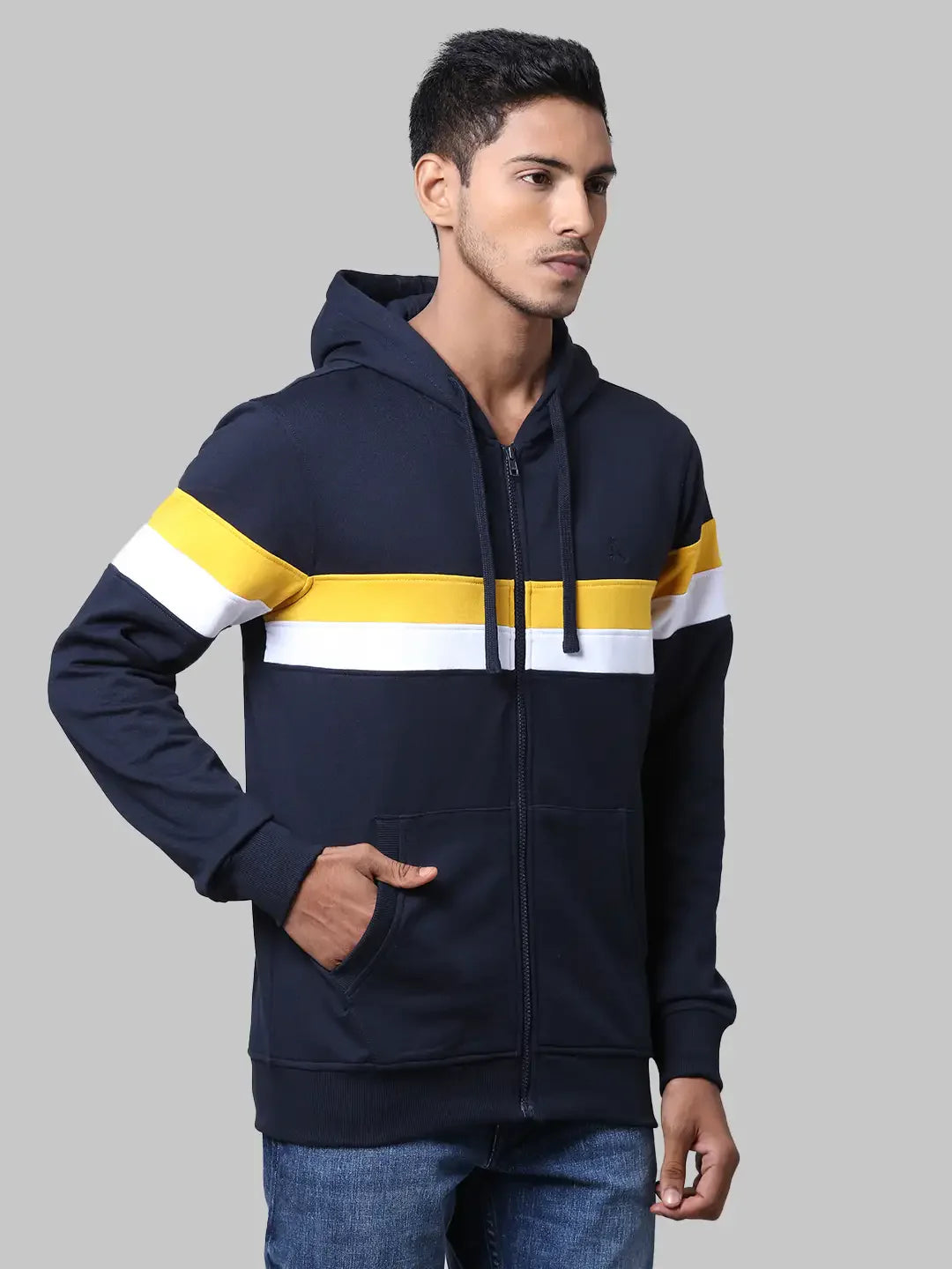 Men Blue Regular Fit Cut & Sew Cotton Polyester Blend Sweatshirts