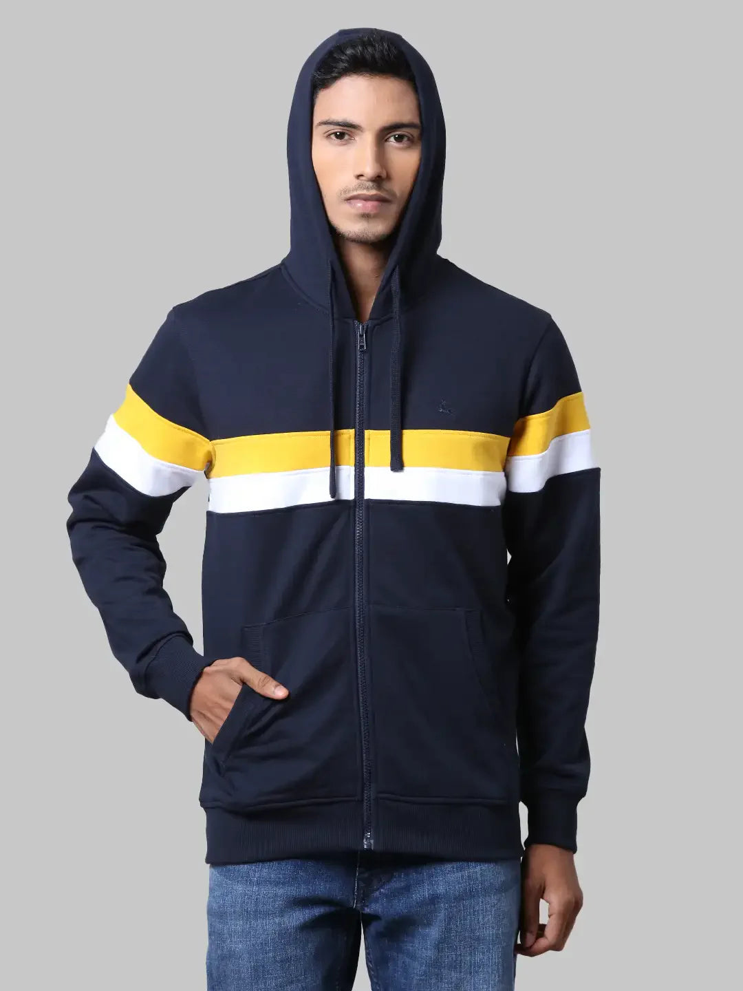 Men Blue Regular Fit Cut & Sew Cotton Polyester Blend Sweatshirts