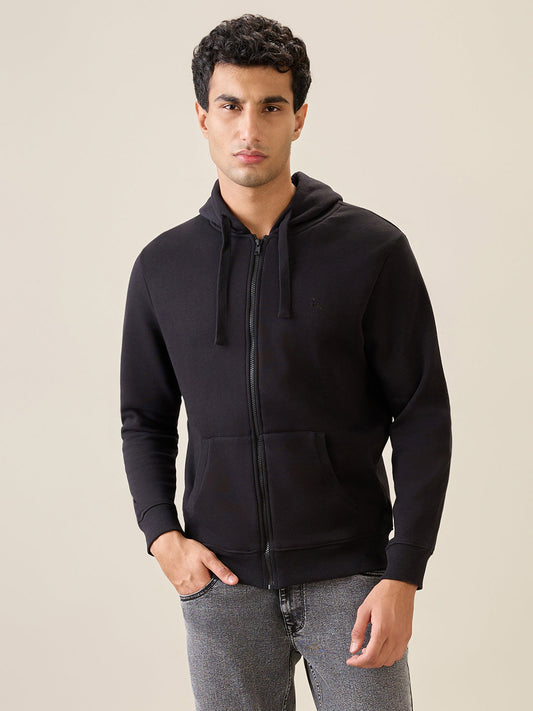 Parx Men Black Solid Regular Fit Cotton Blend Full Sleeve Sweatshirt
