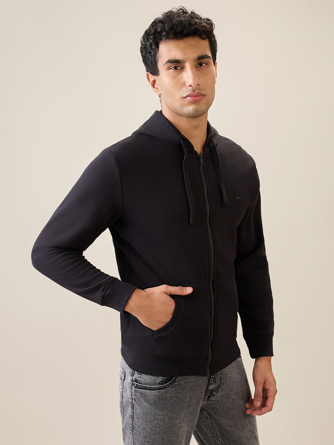 Parx Men Black Solid Regular Fit Cotton Blend Full Sleeve Sweatshirt