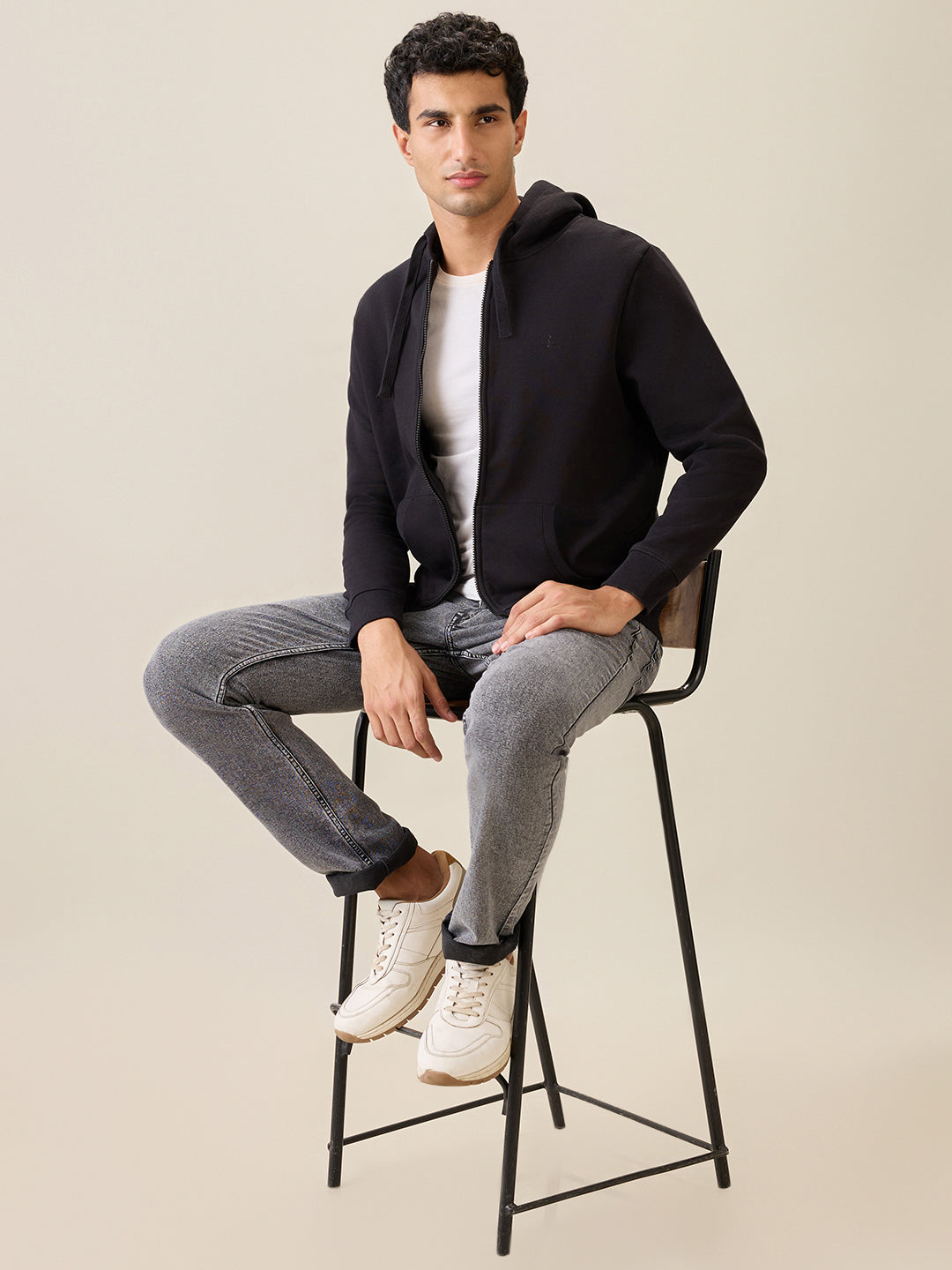 Parx Men Black Solid Regular Fit Cotton Blend Full Sleeve Sweatshirt