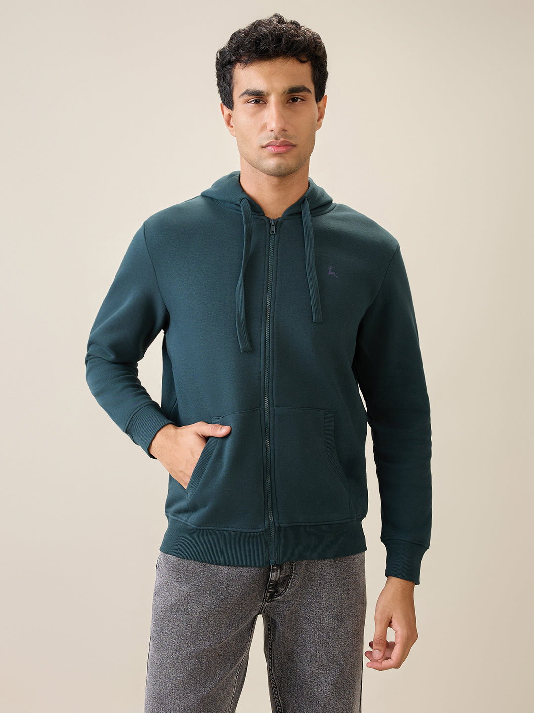 Parx Men Green Solid Regular Fit Cotton Blend Full Sleeve Sweatshirt