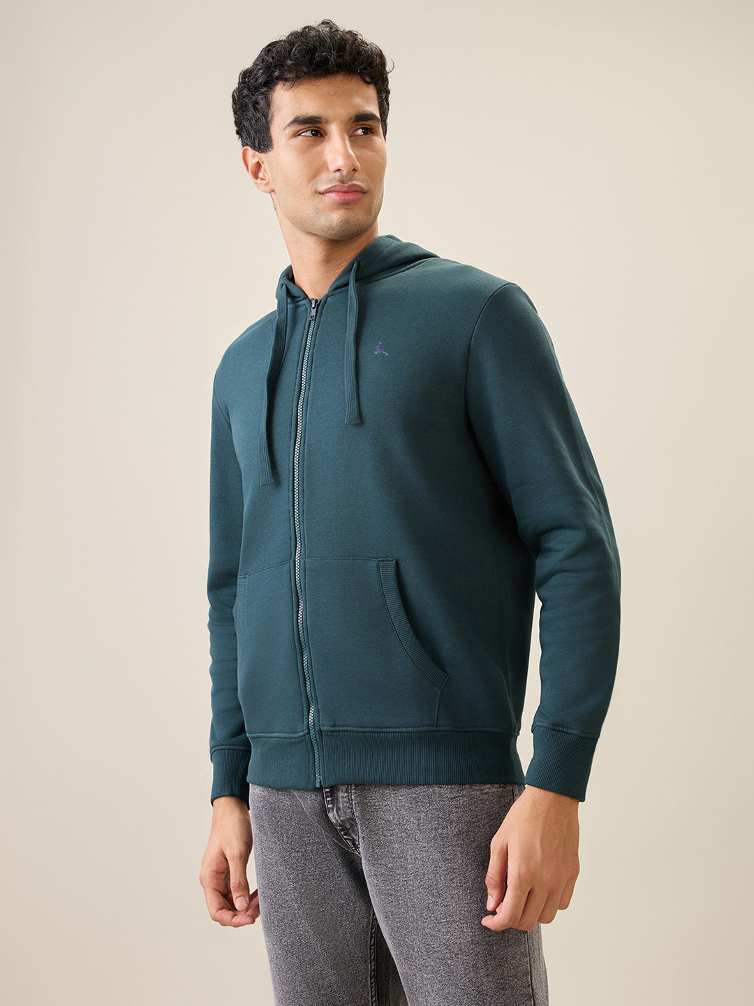 Parx Men Green Solid Regular Fit Cotton Blend Full Sleeve Sweatshirt