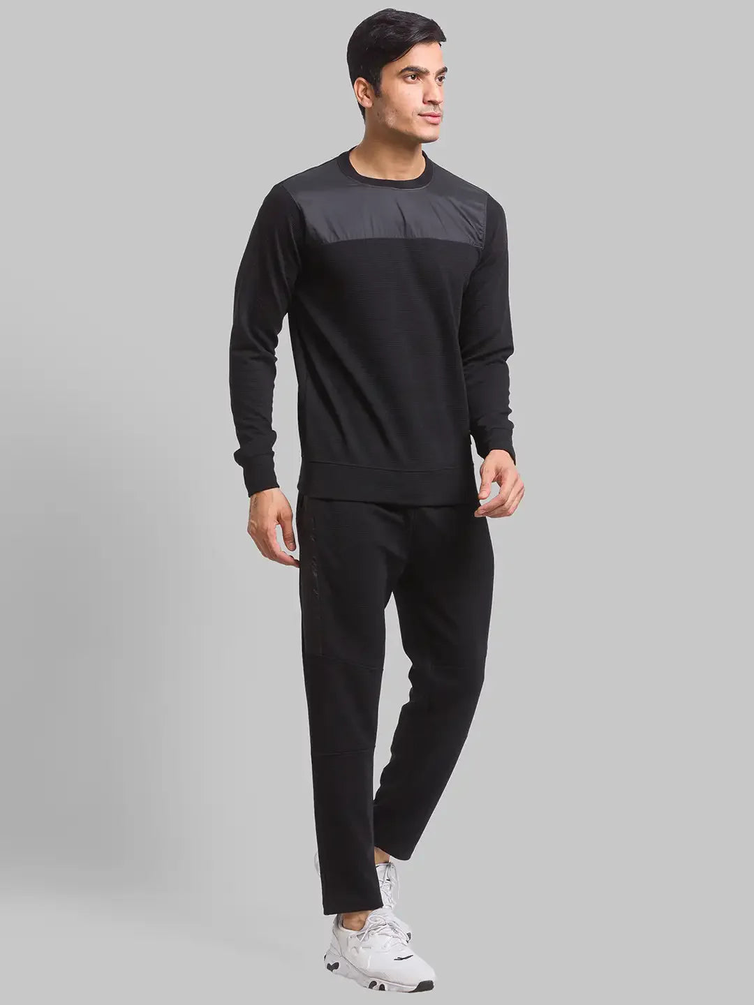 Men Black Regular Fit Cut & Sew Cotton Polyester Blend Sweatshirts