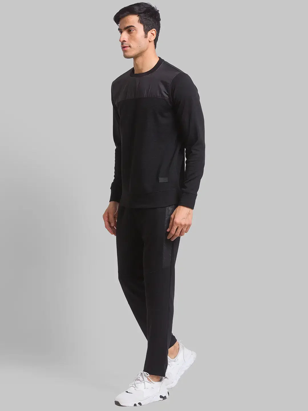 Men Black Regular Fit Cut & Sew Cotton Polyester Blend Sweatshirts