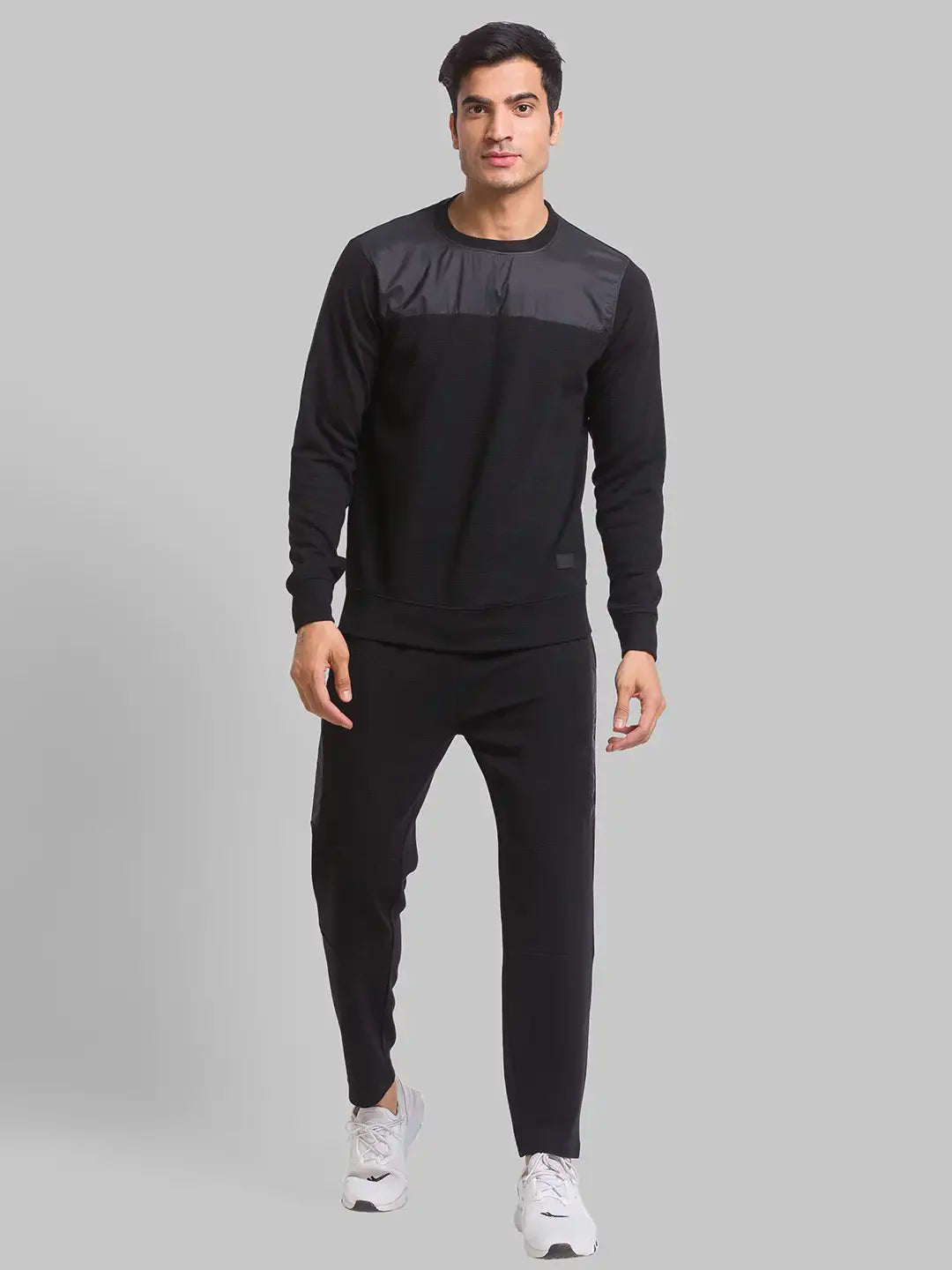 Men Black Regular Fit Cut & Sew Cotton Polyester Blend Sweatshirts