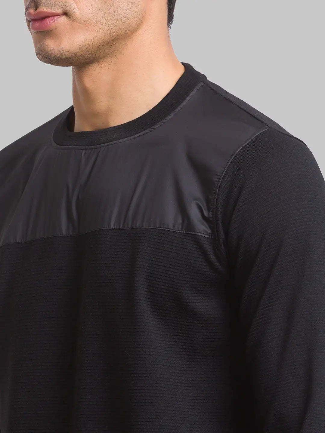 Men Black Regular Fit Cut & Sew Cotton Polyester Blend Sweatshirts