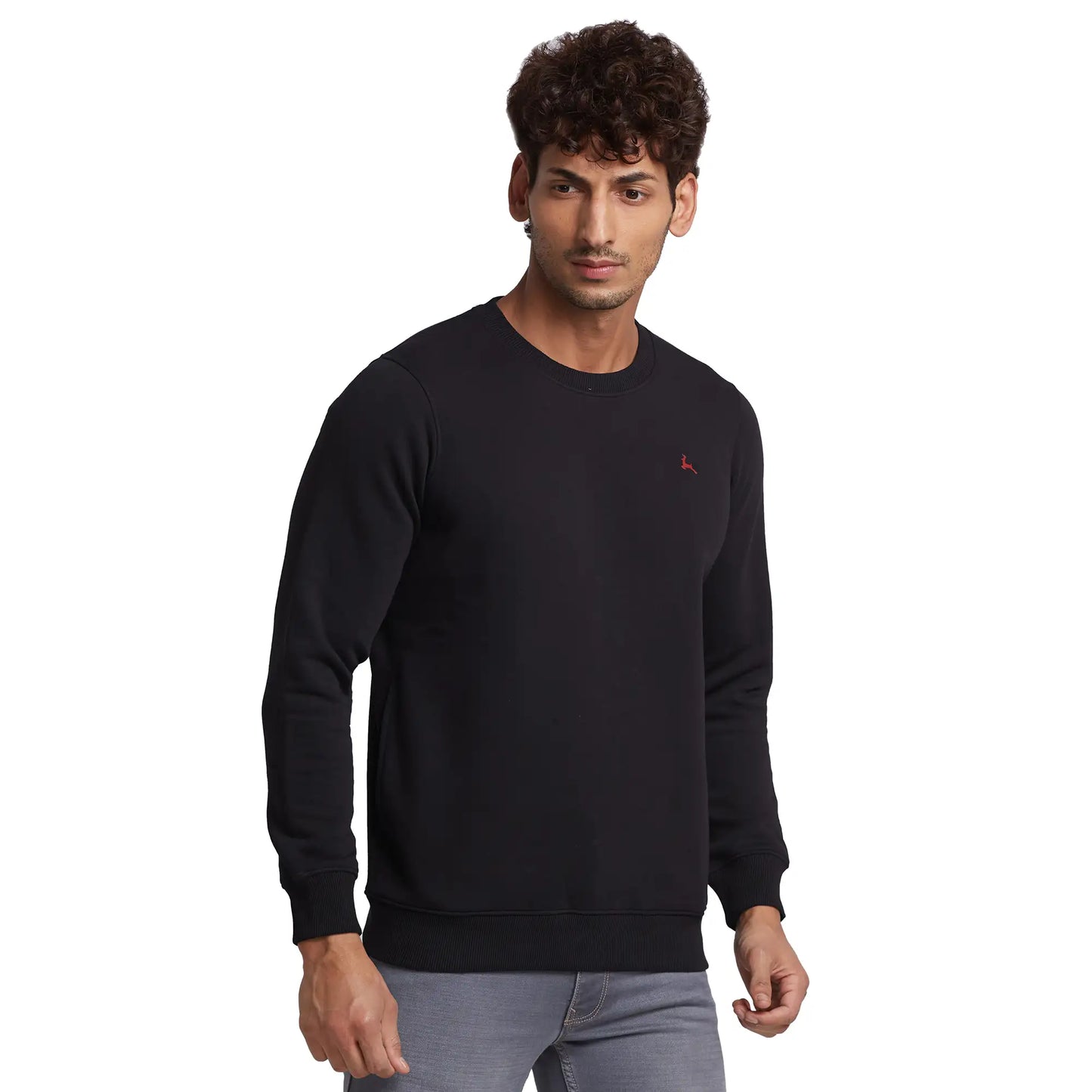 Parx Men Black Solid Regular Fit Cotton Blend Sweatshirt