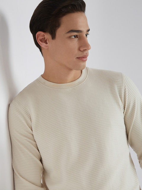 Parx Men White Structure Regular Fit Cotton Sweatshirt