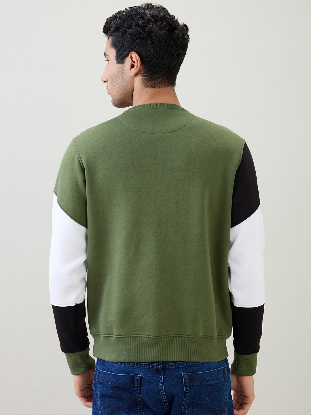 Parx Men Green Yarn Dyed Regular Fit Cotton Blend Full Sleeve Round Neck Collar Sweatshirt