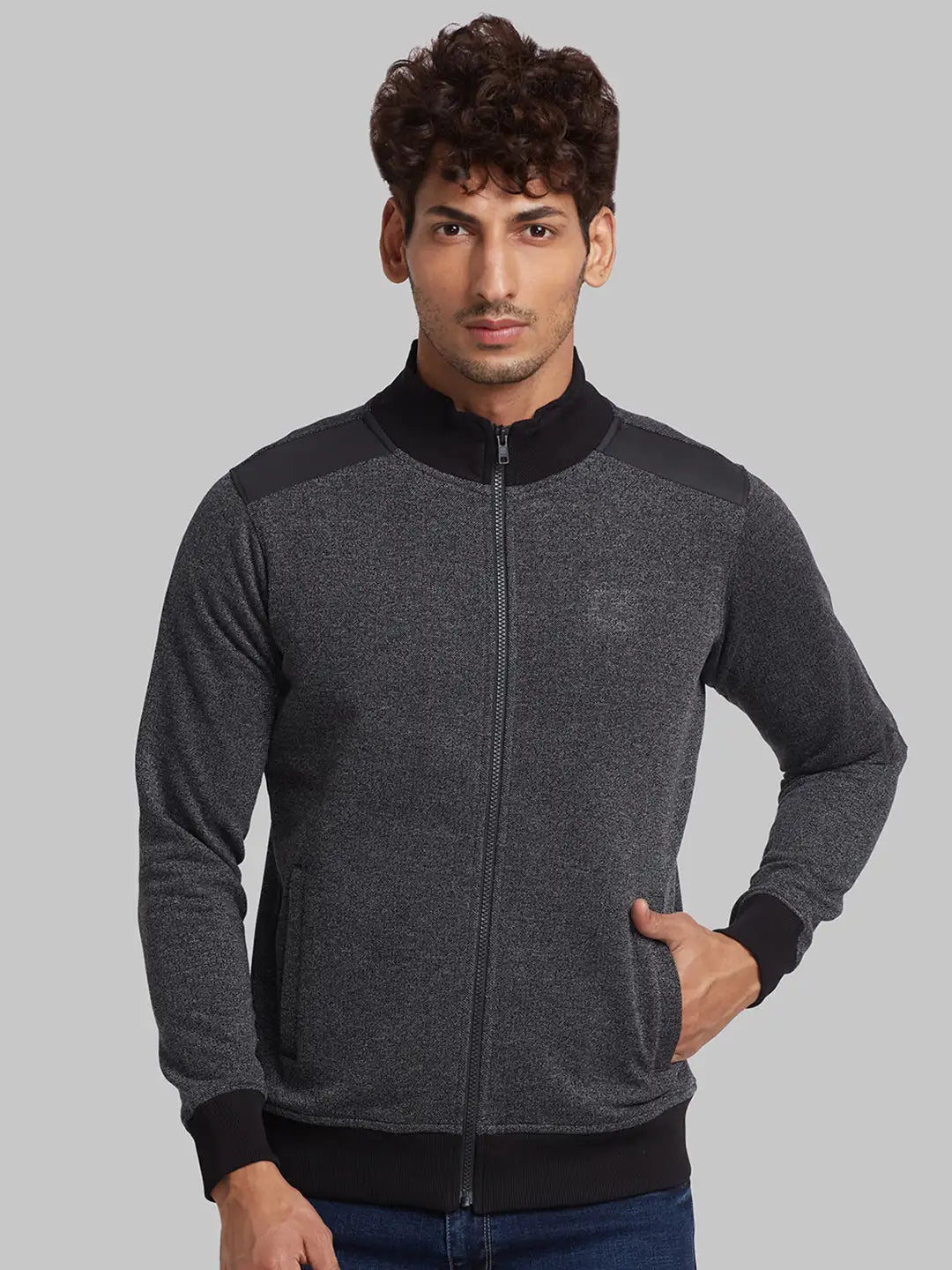 Parx Men Black Regular Fit Solid Cotton Blend Sweatshirt