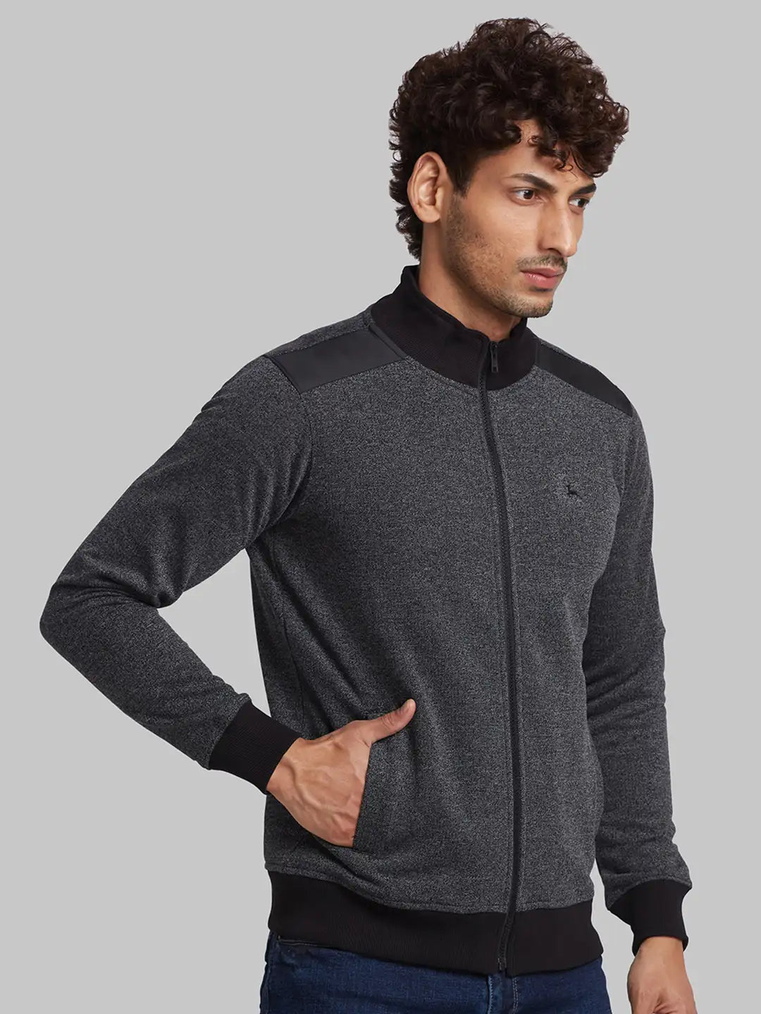 Parx Men Black Regular Fit Solid Cotton Blend Sweatshirt