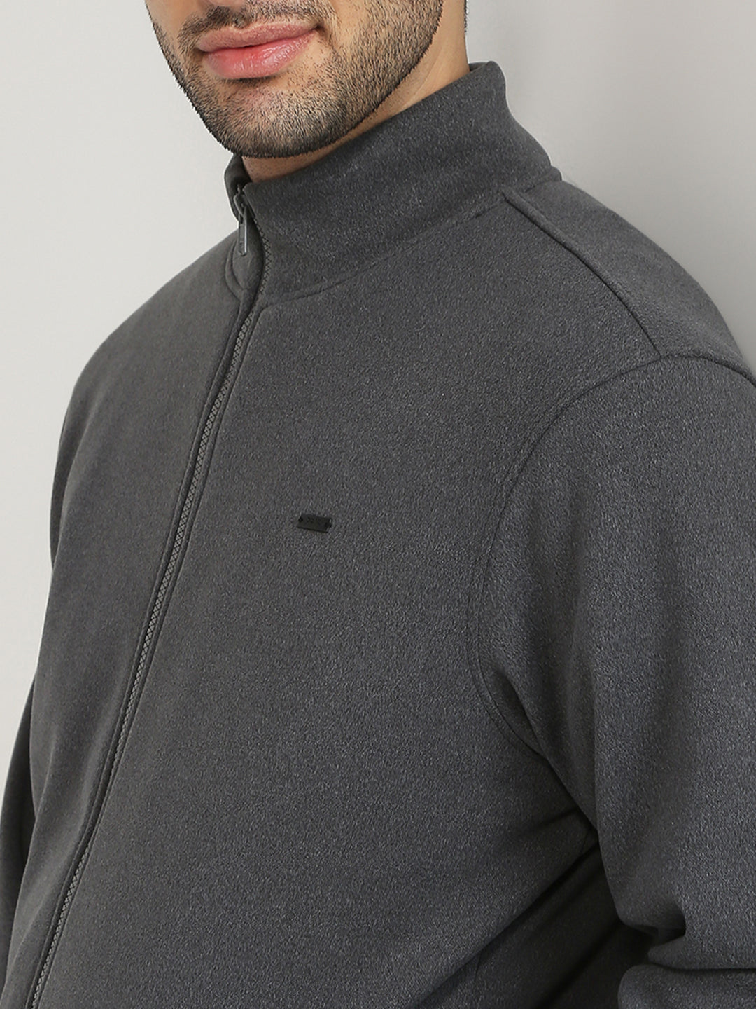 Parx Men Grey Solid Regular Fit Polyester Blend Full Sleeve High Neck Collar Sweatshirt