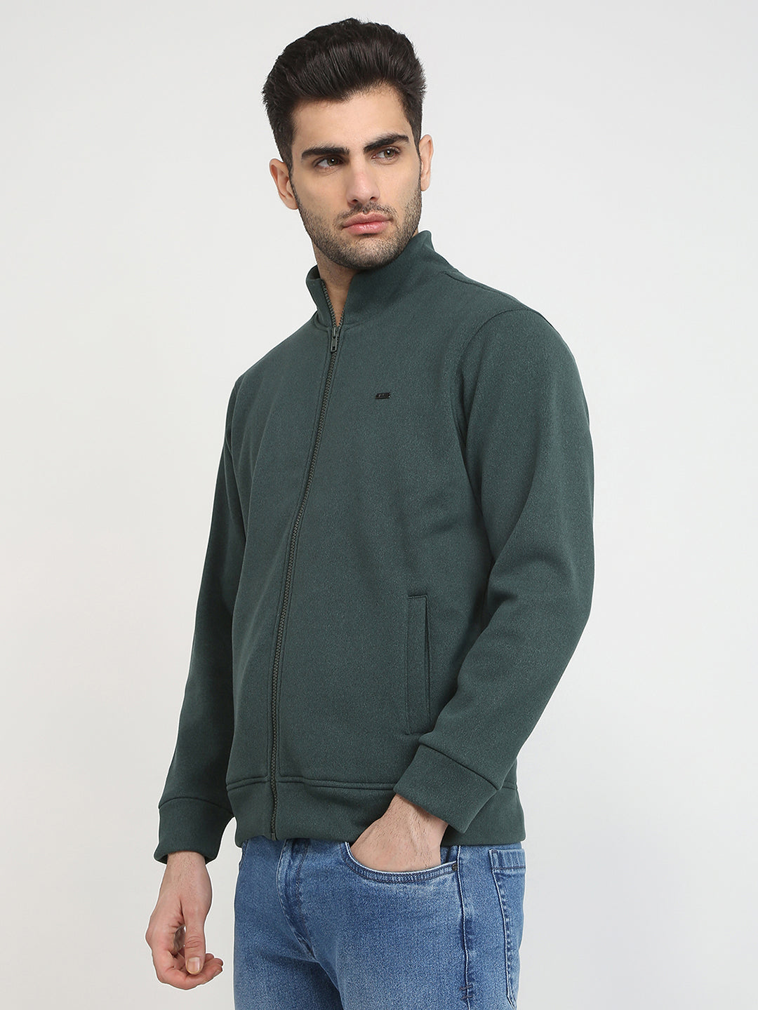 Parx Men Green Solid Regular Fit Polyester Blend Full Sleeve High Neck Collar Sweatshirt