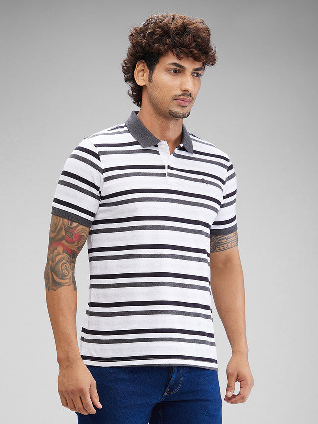 Parx Grey Yarn Dyed Regular Fit Cotton T-Shirt