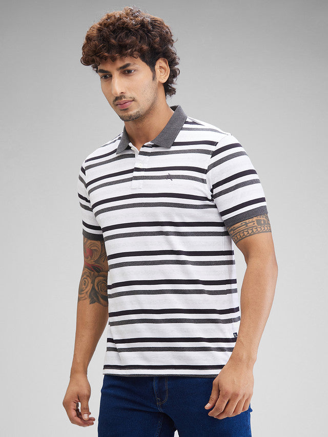 Parx Grey Yarn Dyed Regular Fit Cotton T-Shirt