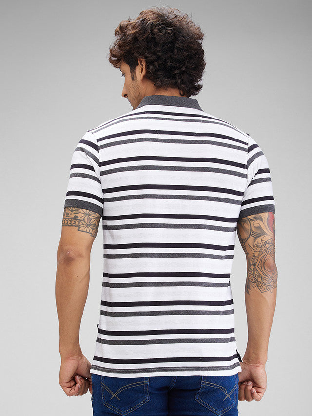 Parx Grey Yarn Dyed Regular Fit Cotton T-Shirt