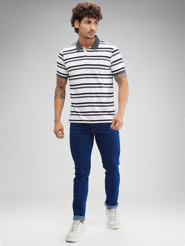 Parx Grey Yarn Dyed Regular Fit Cotton T-Shirt