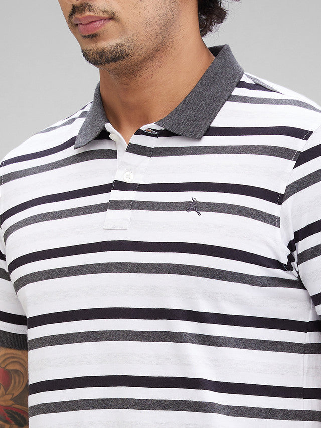 Parx Grey Yarn Dyed Regular Fit Cotton T-Shirt