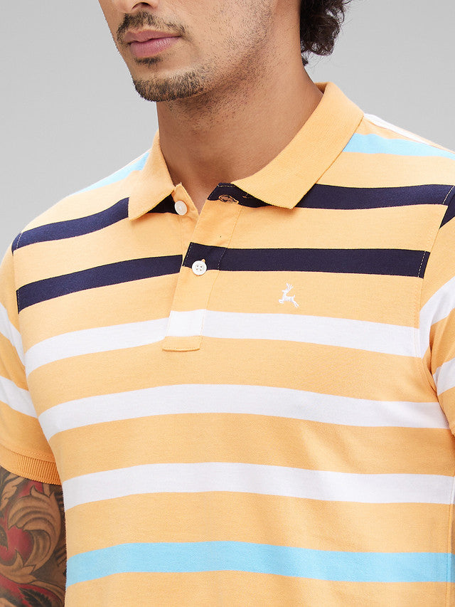 Parx Orange Yarn Dyed Regular Fit Cotton T-Shirt