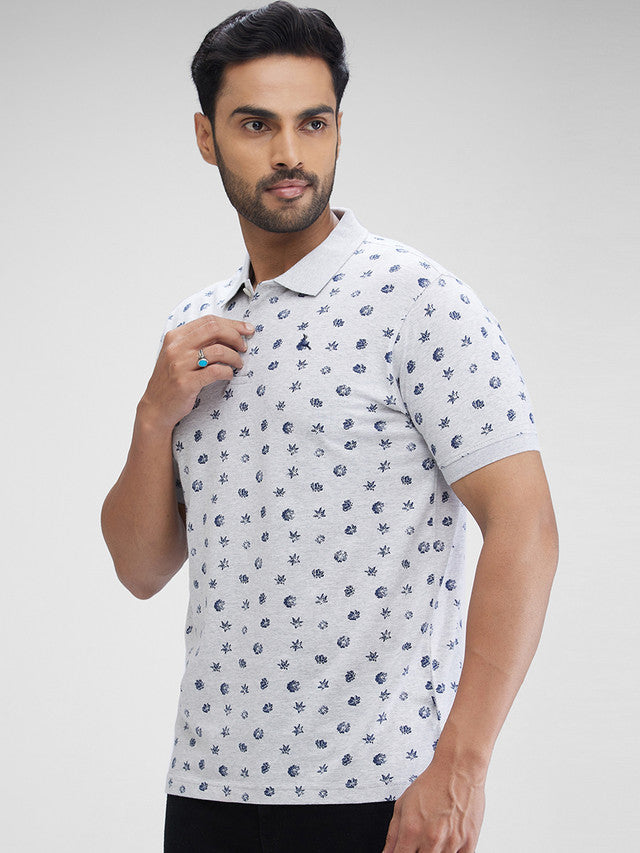 Parx Grey Printed Regular Fit Cotton T-Shirt