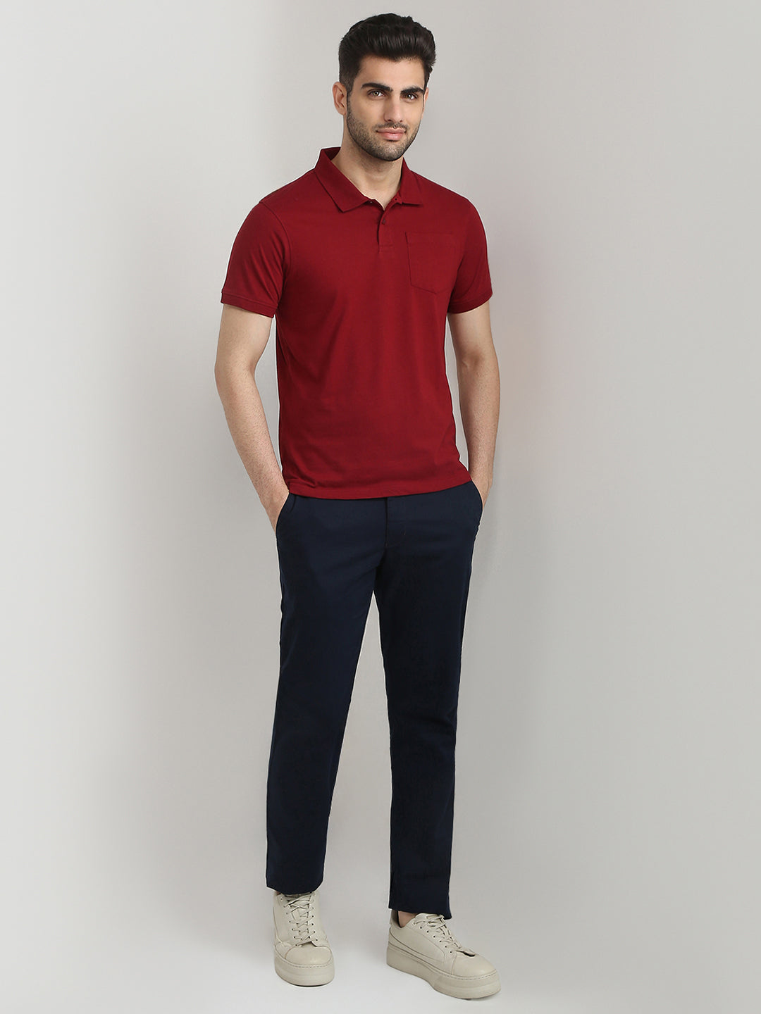 Parx Men Maroon Solid Regular Fit Cotton Blend T-Shirt