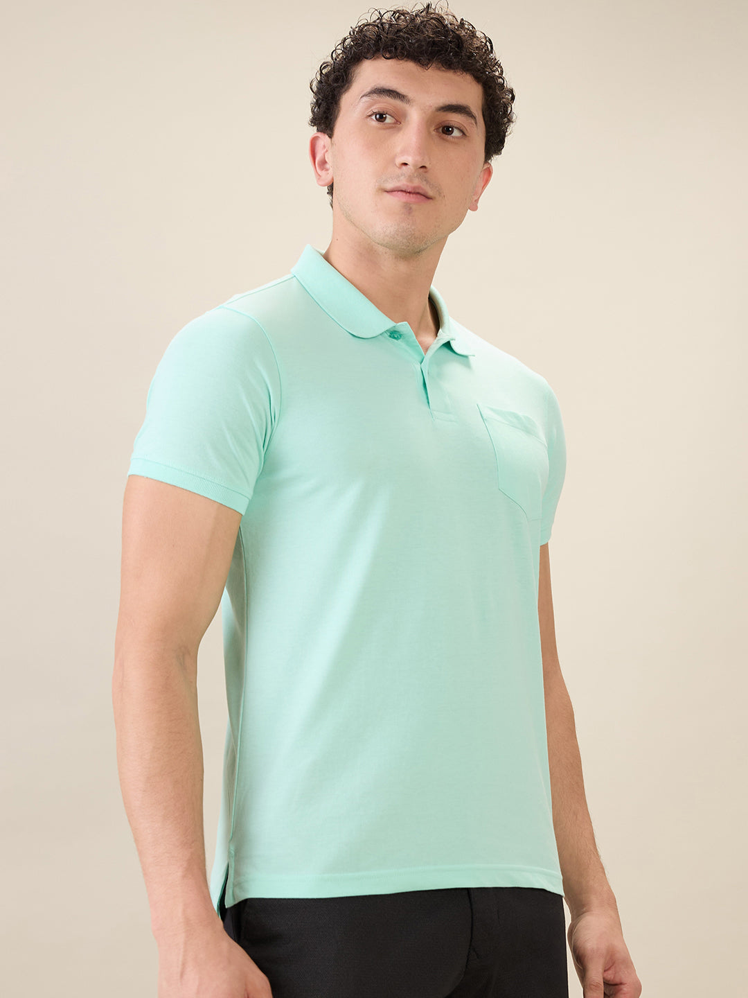 Parx Men Green Solid Regular Fit Cotton Blend Half Sleeve T-Shirt