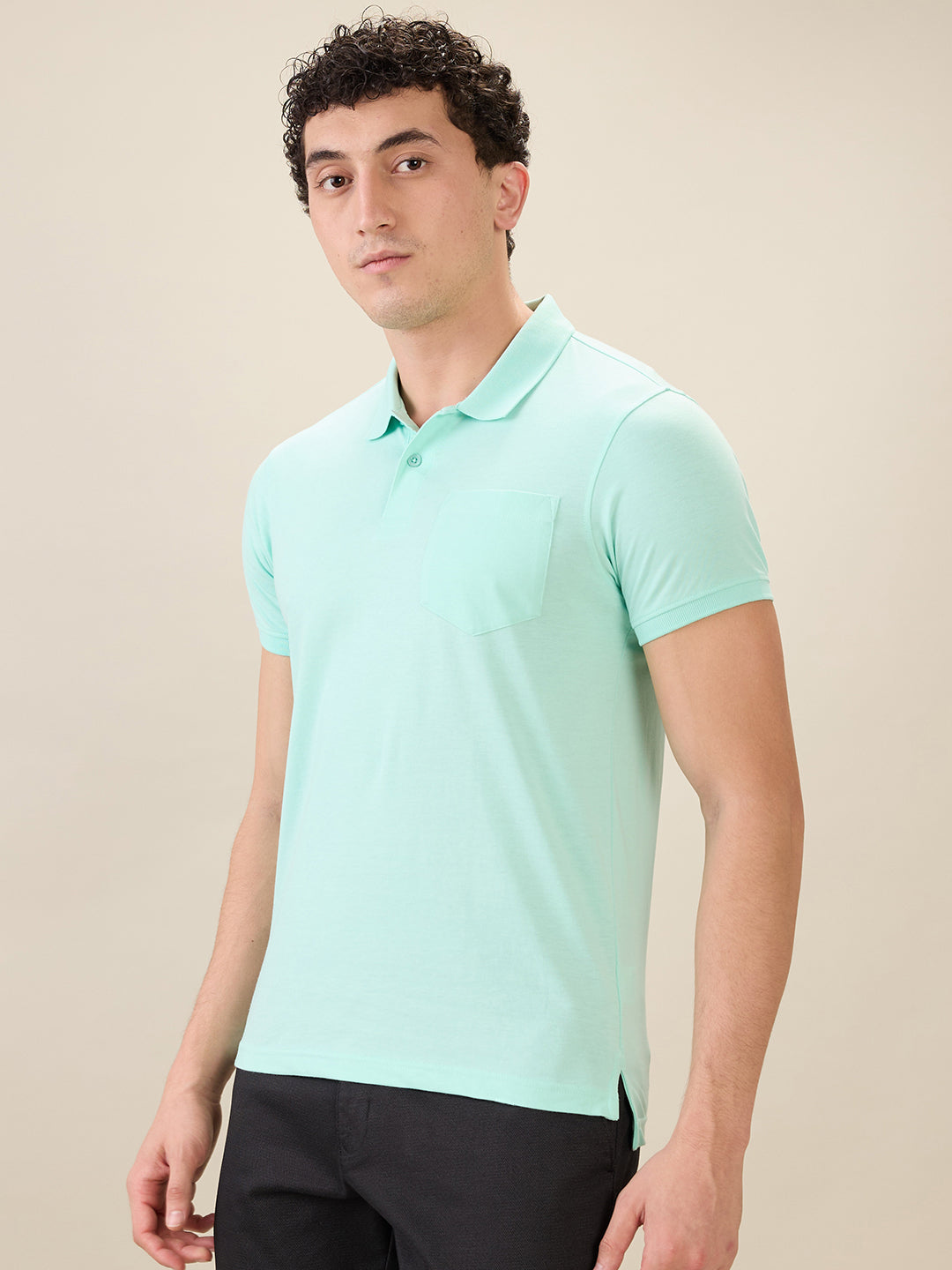 Parx Men Green Solid Regular Fit Cotton Blend Half Sleeve T-Shirt