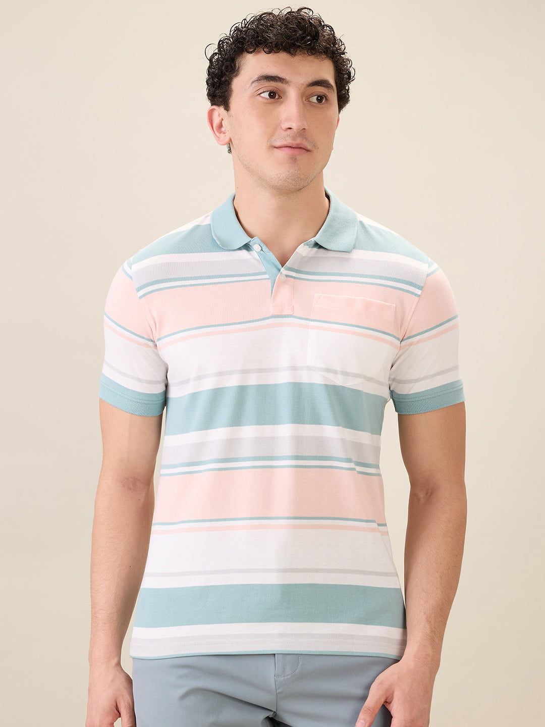 Parx Men Green Yarn Dyed Regular Fit Cotton Blend Half Sleeve T-Shirt