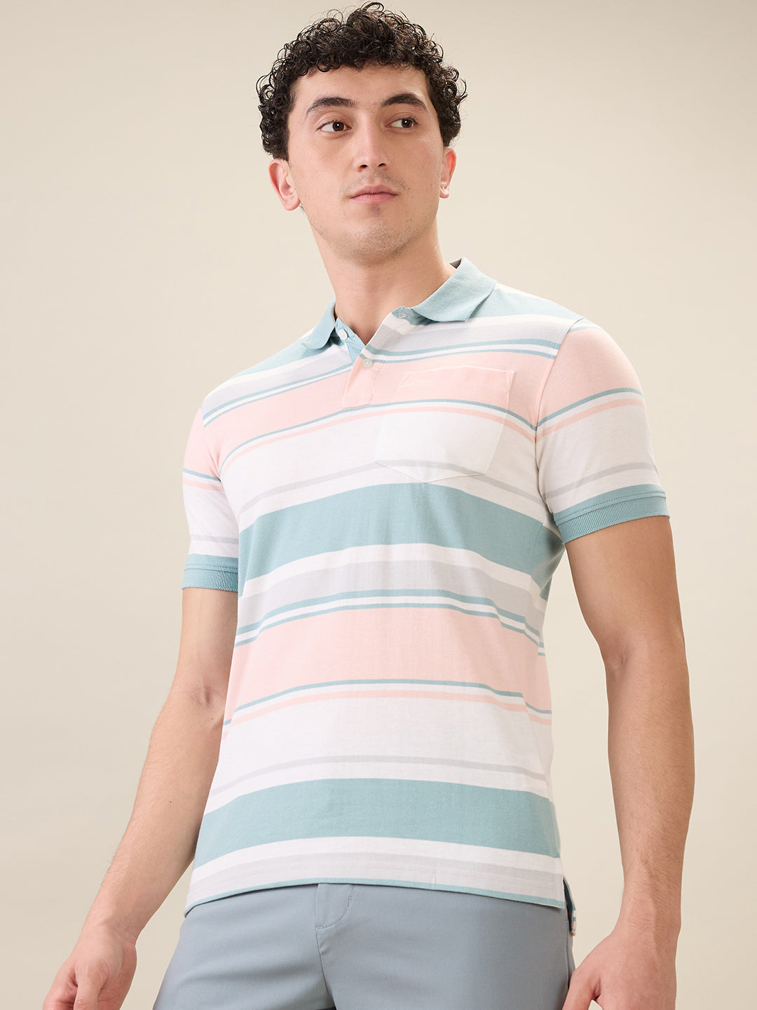 Parx Men Green Yarn Dyed Regular Fit Cotton Blend Half Sleeve T-Shirt