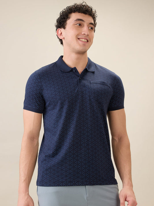 Parx Men Blue Printed Regular Fit Cotton Blend Half Sleeve T-Shirt