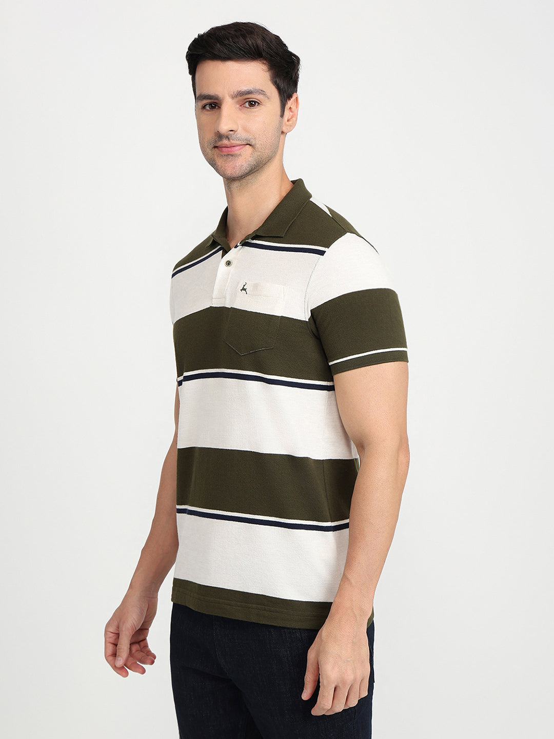 Parx Men Green Yarn Dyed Regular Fit Cotton Blend Half Sleeve T-Shirt