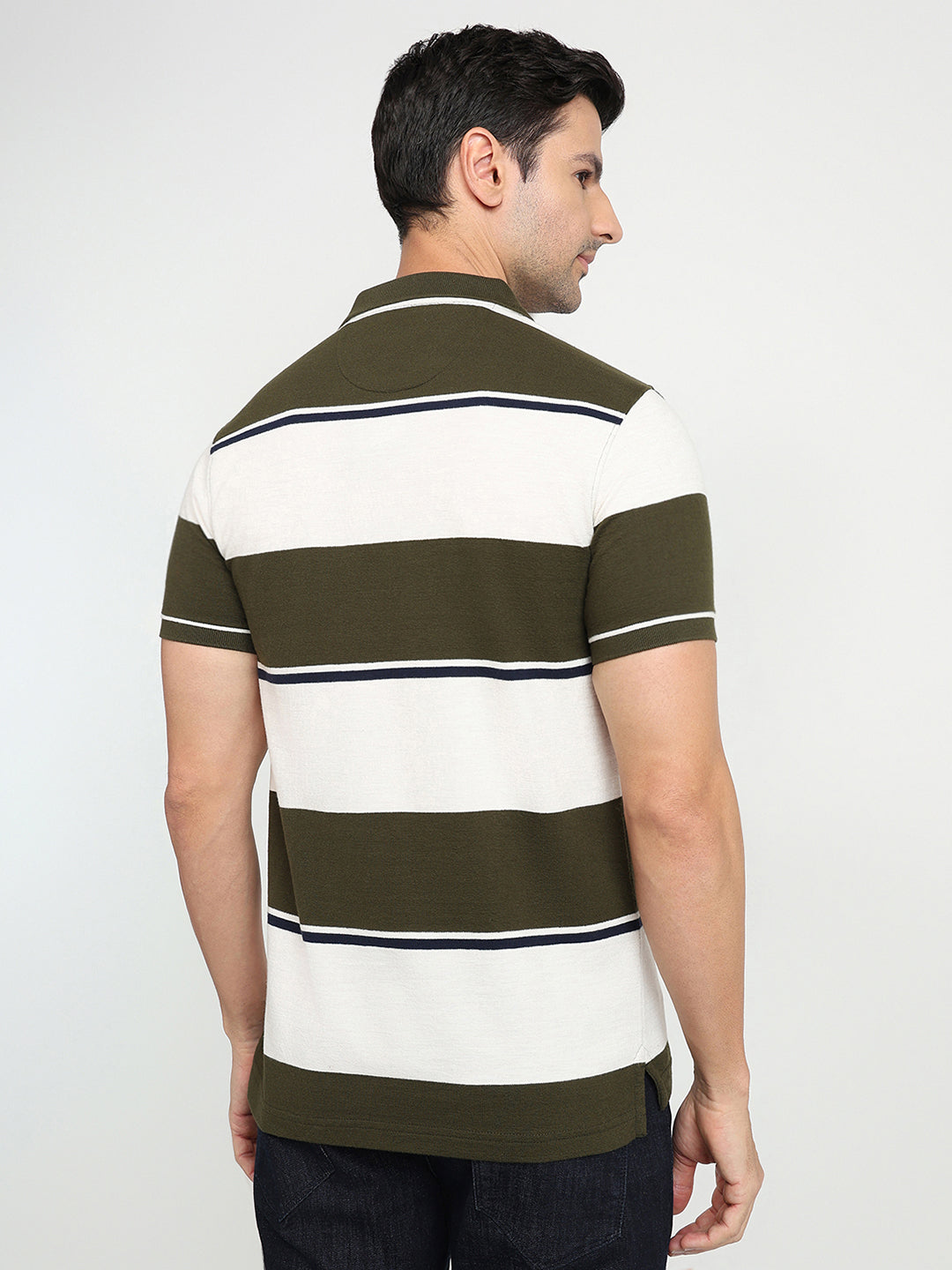 Parx Men Green Yarn Dyed Regular Fit Cotton Blend Half Sleeve T-Shirt