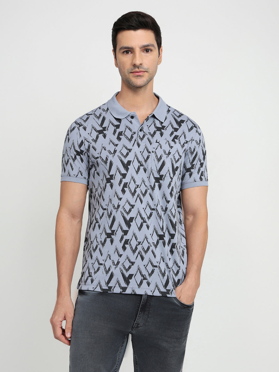 Parx Men Grey Printed Regular Fit Cotton Blend Half Sleeve T-Shirt