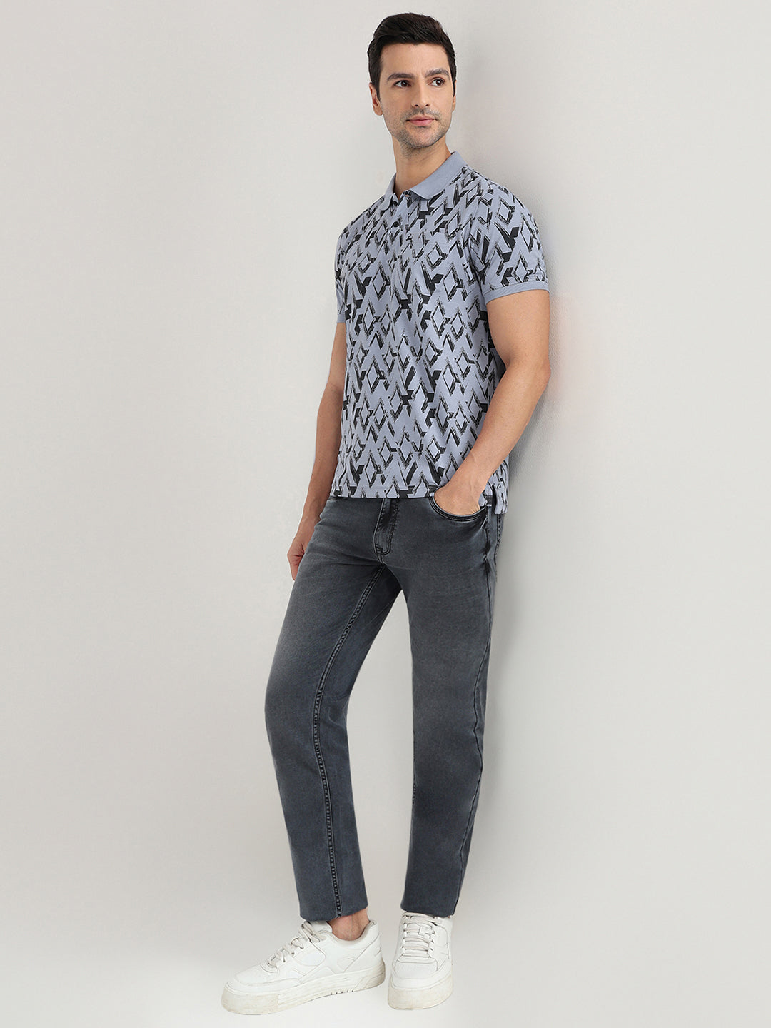 Parx Men Grey Printed Regular Fit Cotton Blend Half Sleeve T-Shirt