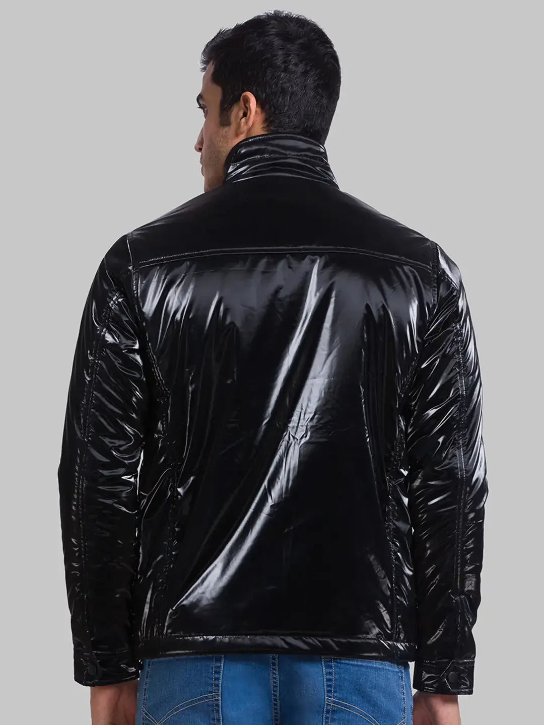Men Black Solid Polyester Full Sleeve Jackets