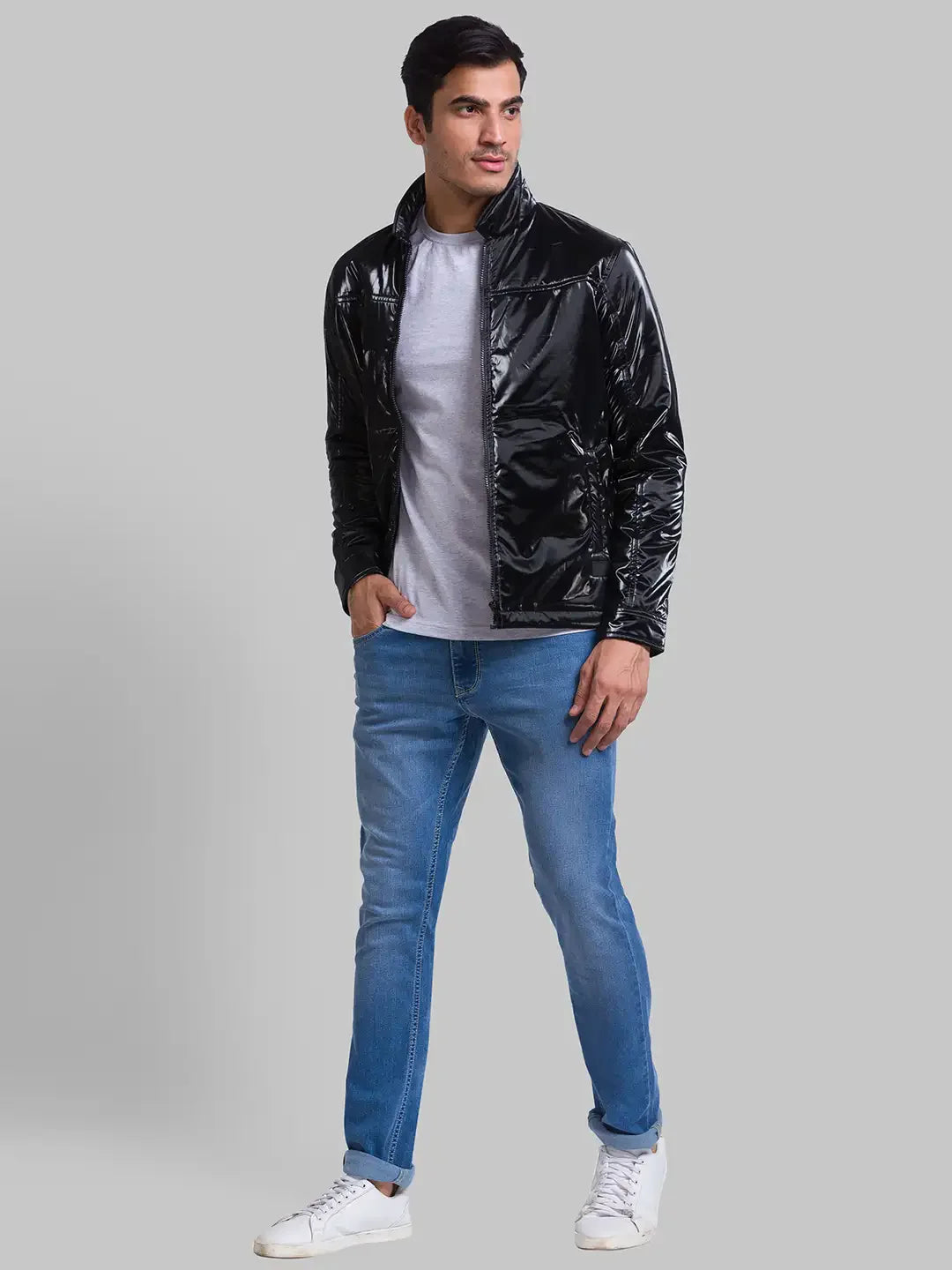 Men Black Solid Polyester Full Sleeve Jackets