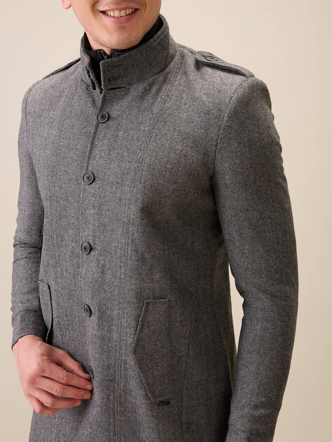 Parx Men Grey Yarn Dyed Polyester Jacket