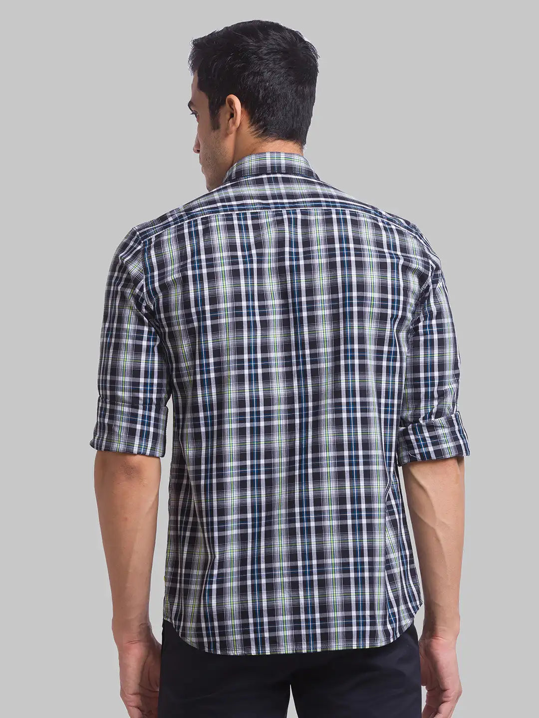 Men Black Slim Fit Checks Cotton Full Sleeve Shirts