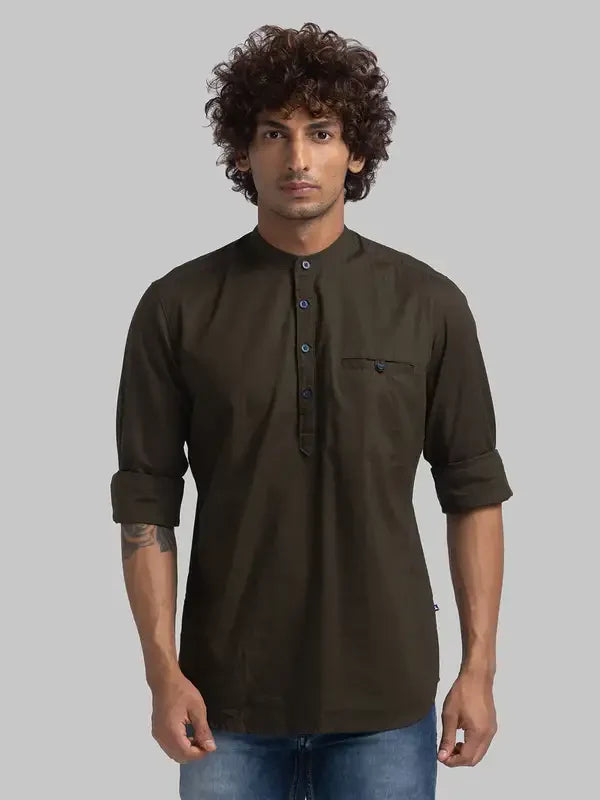 Men Green Slim Fit Solid Cotton Full Sleeve Shirts