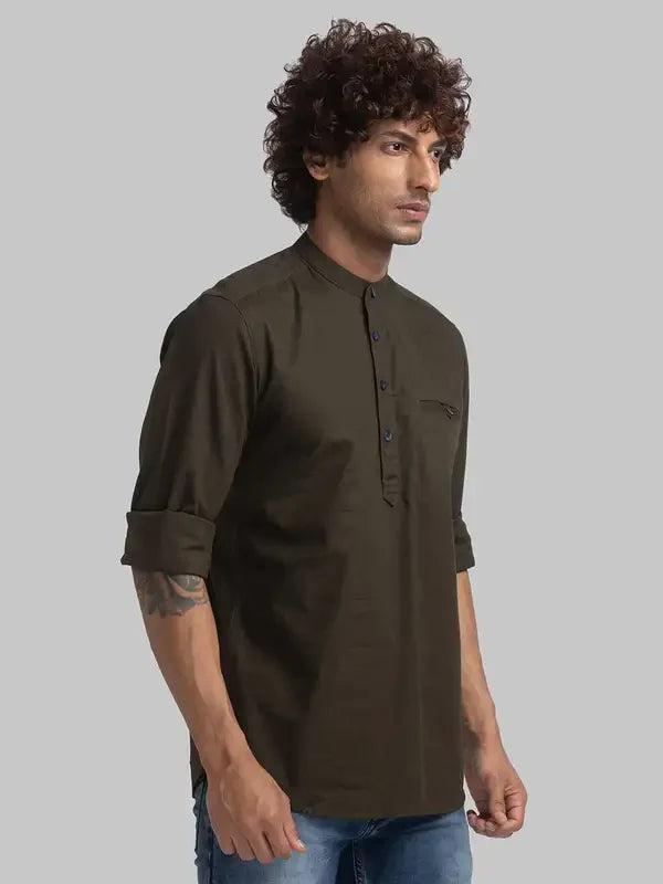 Men Green Slim Fit Solid Cotton Full Sleeve Shirts