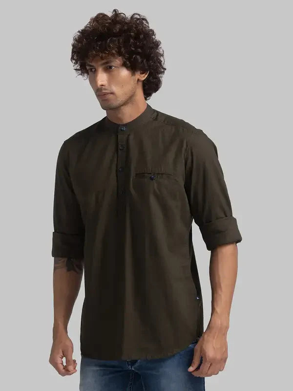 Men Green Slim Fit Solid Cotton Full Sleeve Shirts
